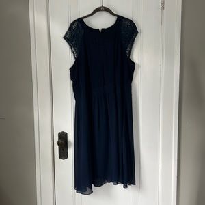 City Chic Size L (20-22W) navy blue cocktail dress with lace details.